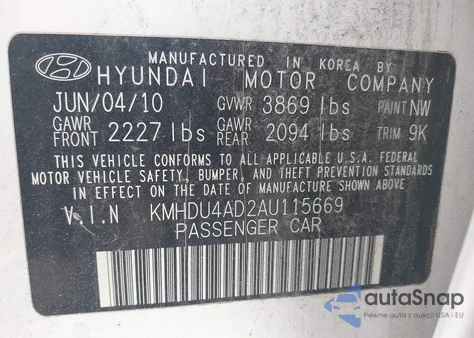 2010 Hyundai Elantra Gls из США, поврежденный, VIN KMHDU4AD2AU115669